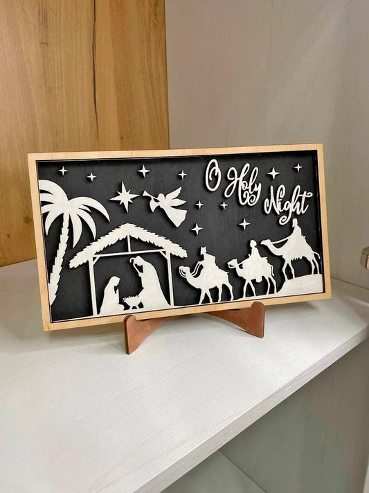 Tablou gravat „Holy Night” – scena magilor mergând la Domnul Iisus | CadouriPersonalizate.Online